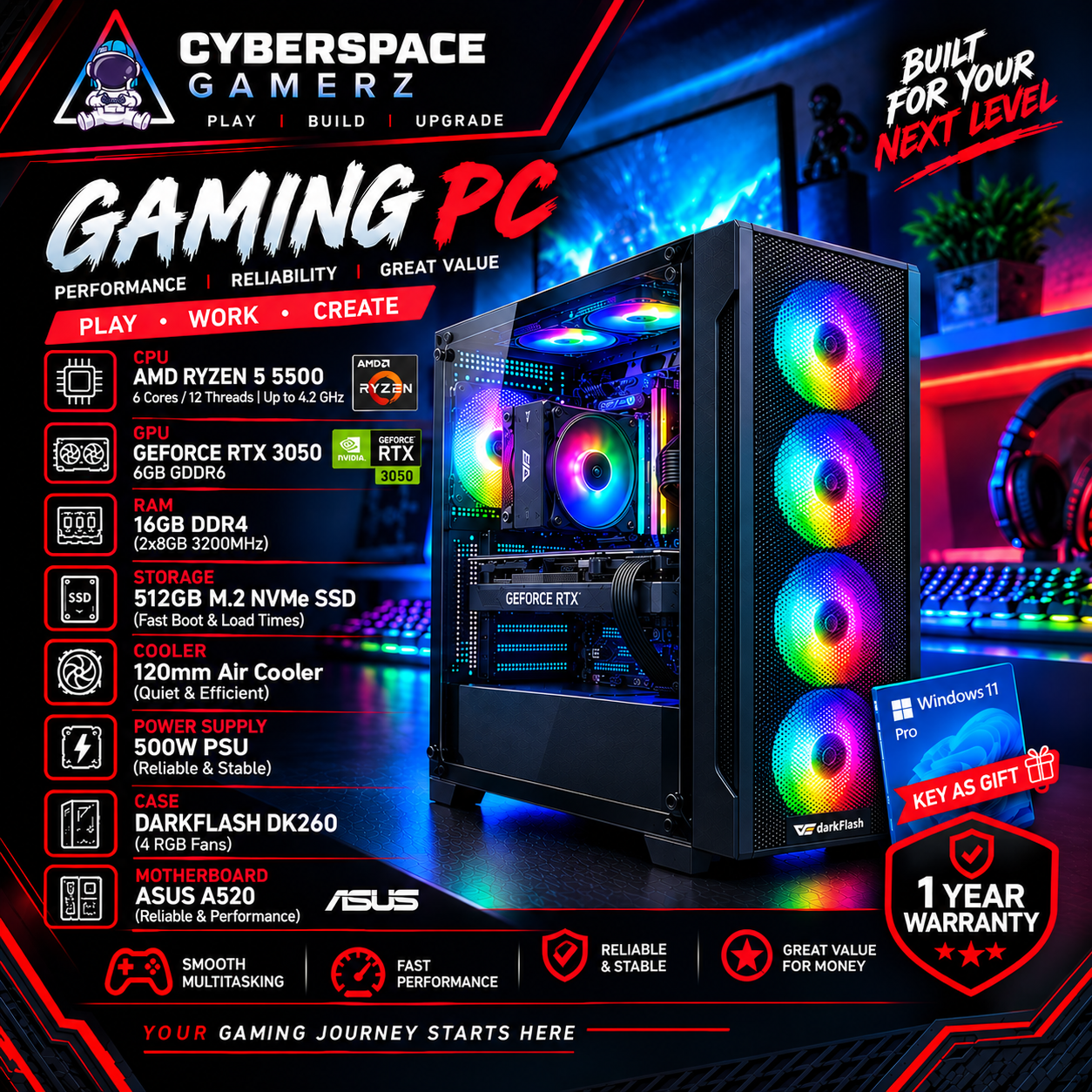 جهاز كمبيوتر للألعاب 7 - جهاز AMD جنون باللون الأسود