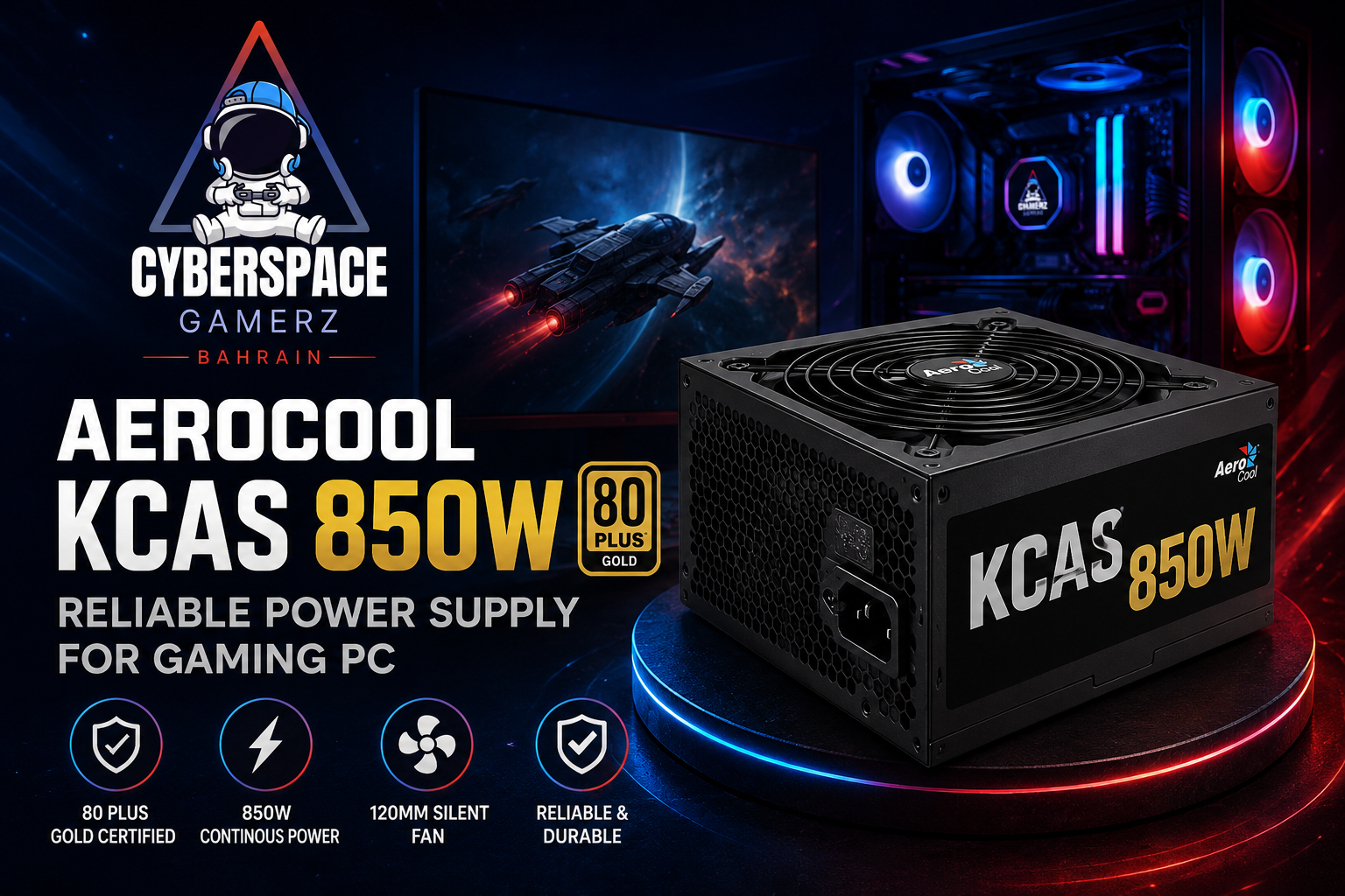 Aerocool KCAS 850W Gold Reliable Power Supply for Gaming PC - Cyberspace Gamerz